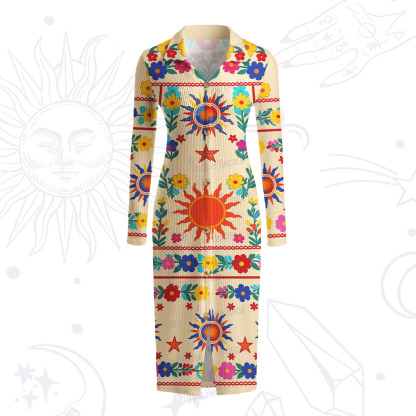 Purplehecate Folk Sun Garden Ribbed Knit Dress