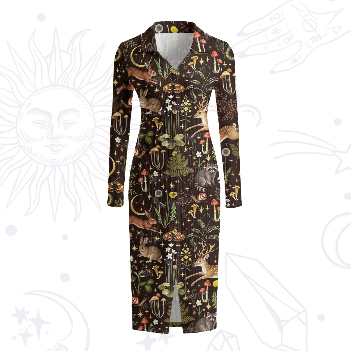 Purplehecate Enchanted Forest Animals Ribbed Knit Dress