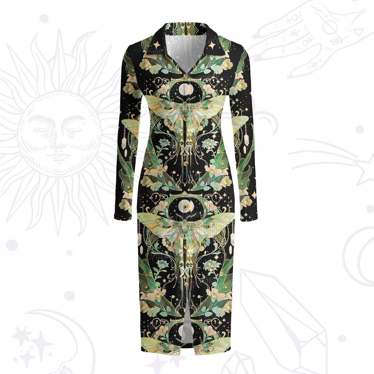 Purplehecate Moon Moth Rave Ribbed Knit Dress