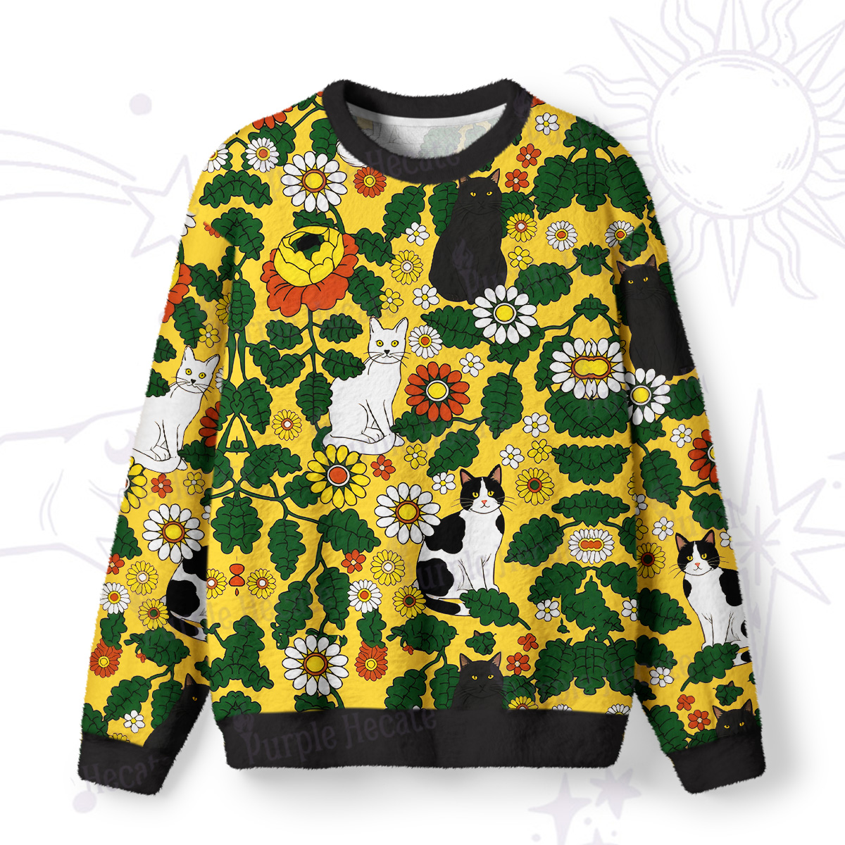 Purplehecate Daisy Cat  Garden Fuzzy Ugly Sweatshirt