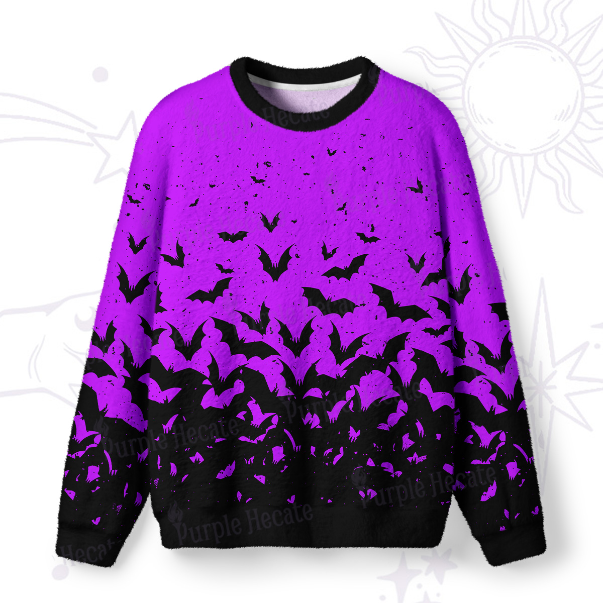 Purplehecate Midnight Bat Swarm Fuzzy Ugly Sweatshirt