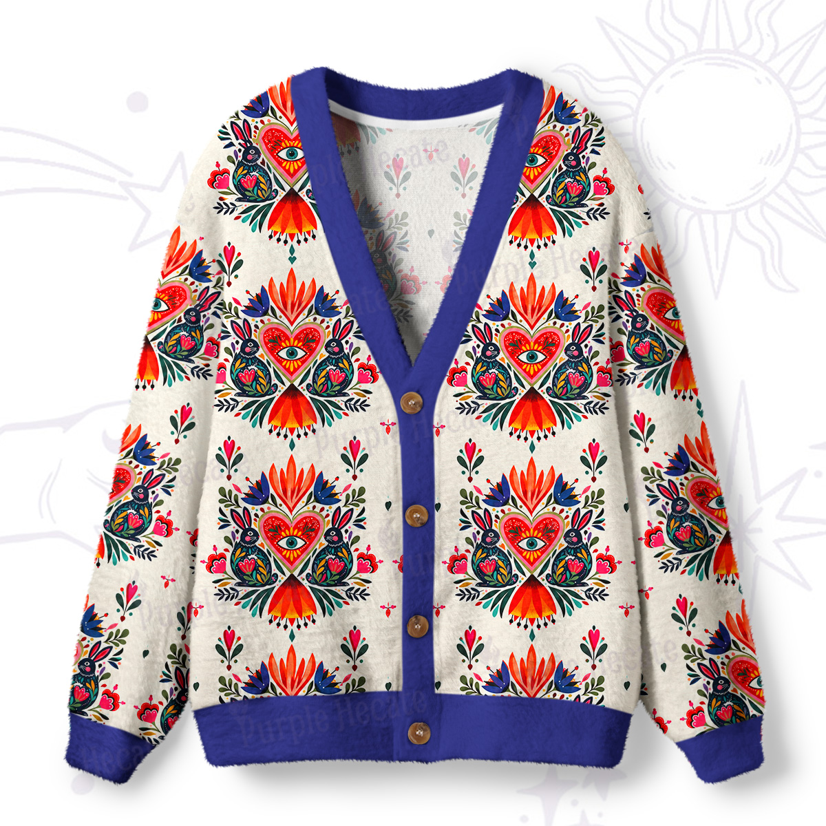 Purplehecate  Nordic Folk Art Symmetric Rabbit Ugly Cardigan Sweaters