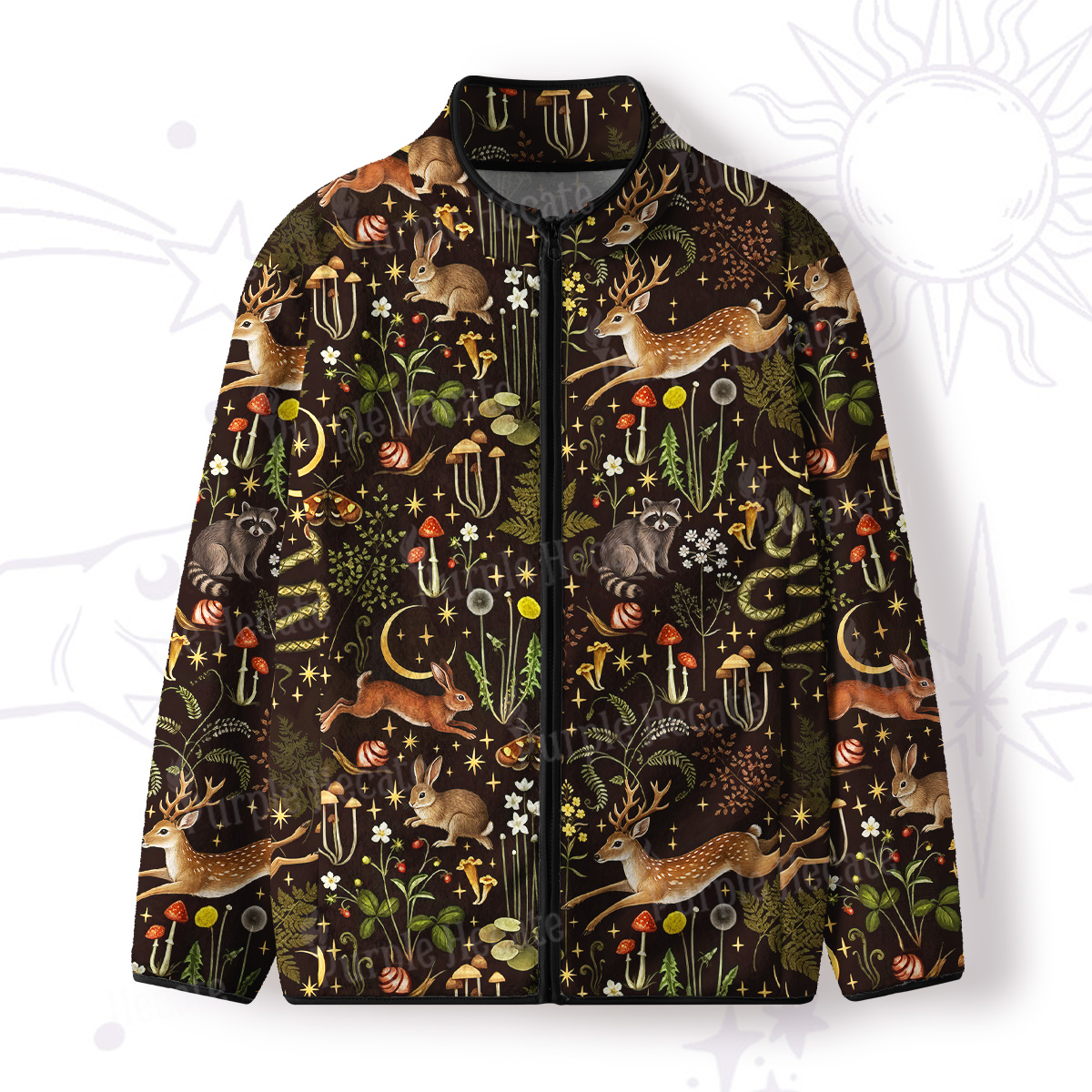 Purplehecate Enchanted Forest Animals Full Zip Fleece Jacket