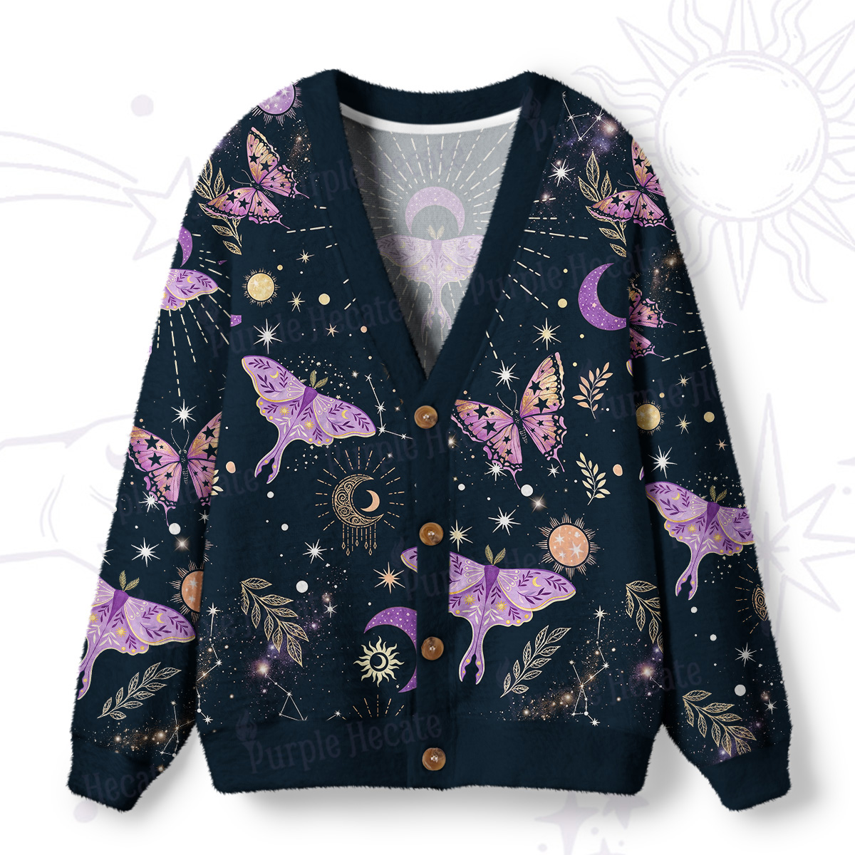 Purplehecate Starry Night Lunar Moth Ugly Cardigan Sweaters