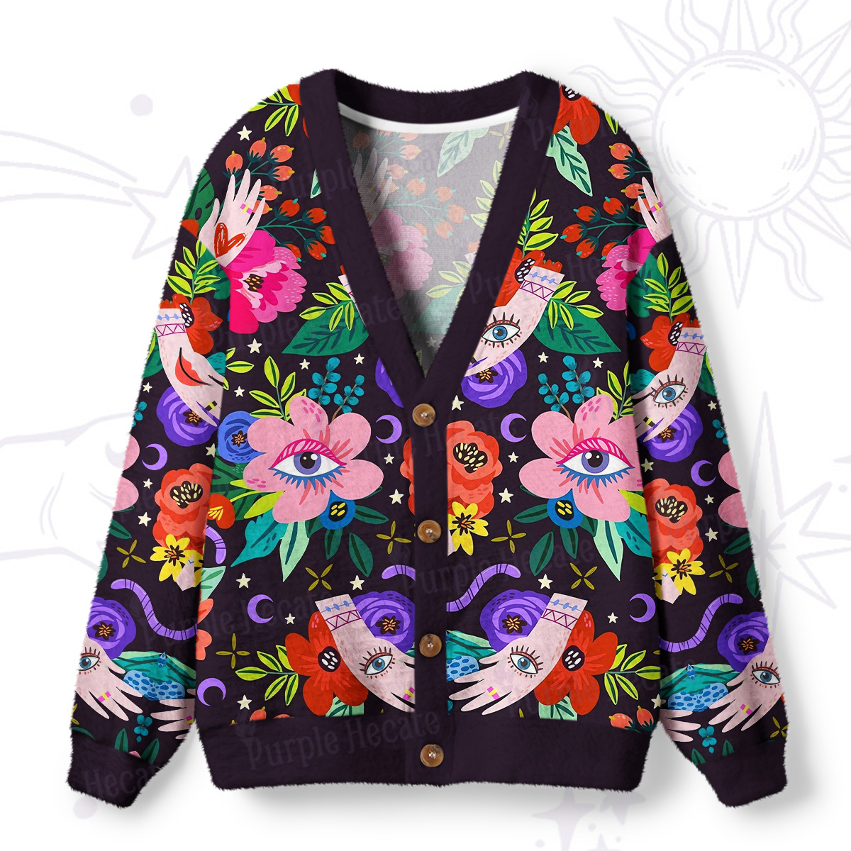 Purplehecate Eye of the Blossom Ugly Cardigan Sweaters