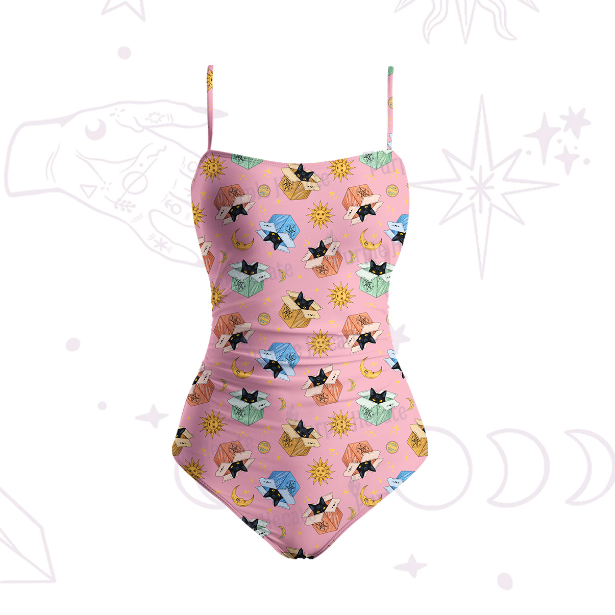 Purplehecate Magical Black Cat Slim-Strap Swimsuit