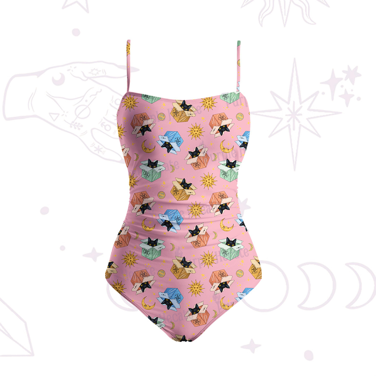 Purplehecate Magical Black Cat Slim-Strap Swimsuit