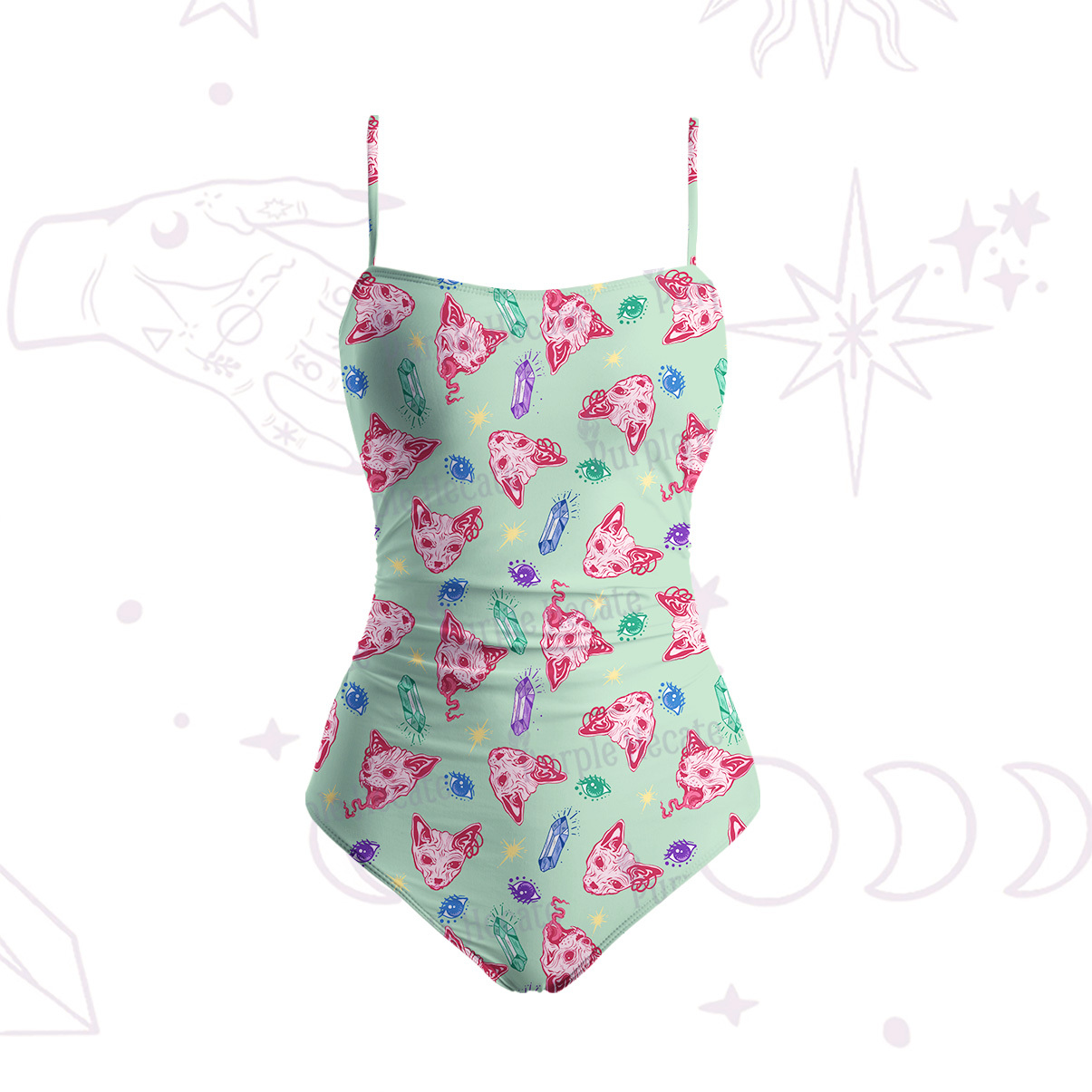 Purplehecate Crystal Cat Skull Slim-Strap Swimsuit