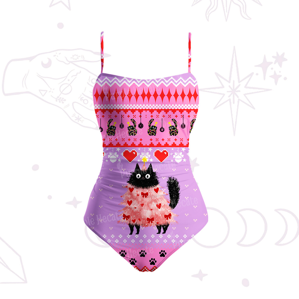 Purplehecate Funny Black Cat in Tree Slim-Strap Swimsuit