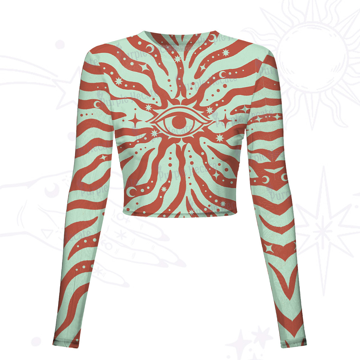 Purplehecate Green Vision Illusion Mesh Long Sleeve Crop Top