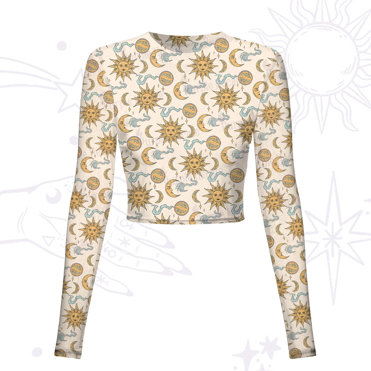 Purplehecate Magic of Sun and Moon Mesh Long Sleeve Crop Top