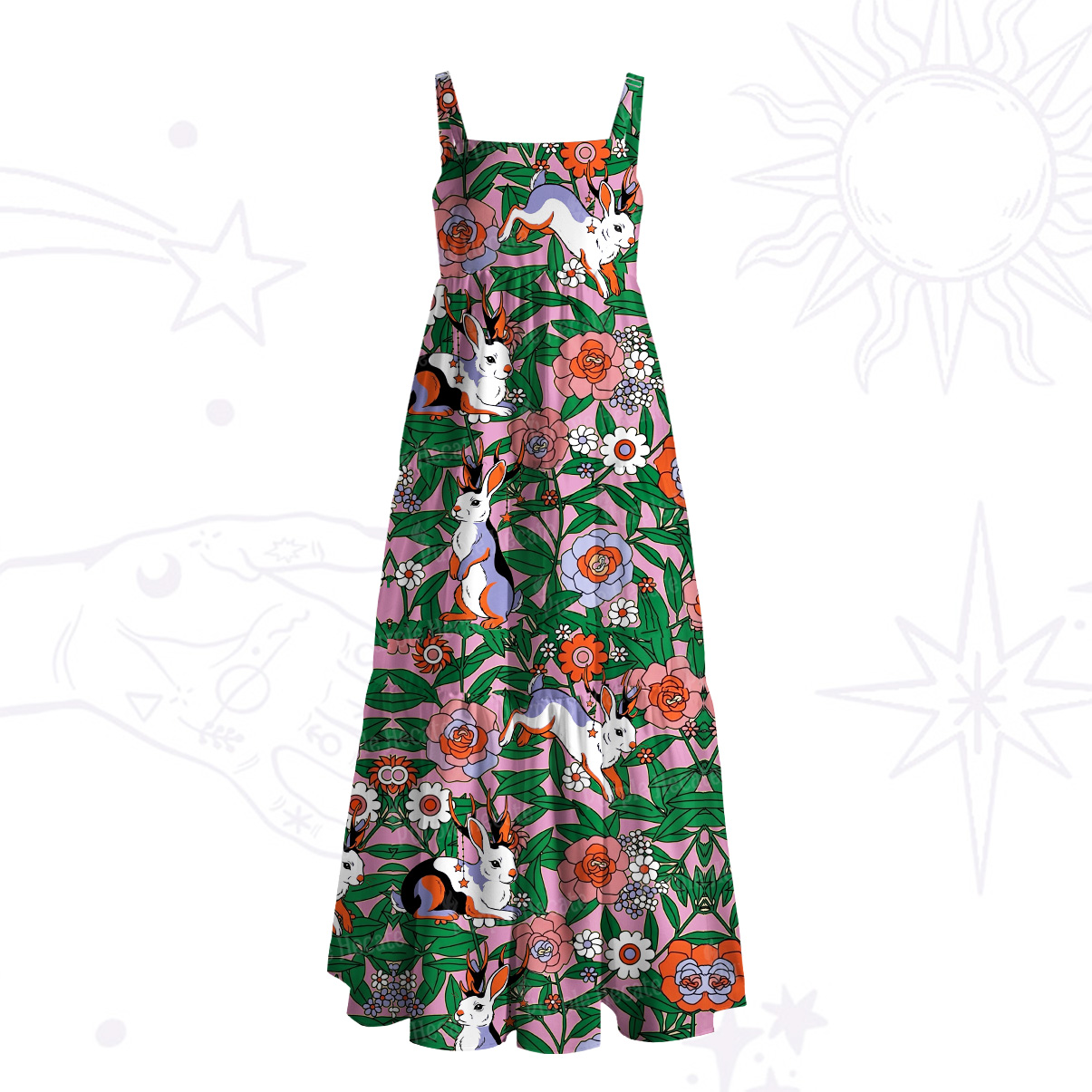 [Copy]Purplehecate Green Vision Illusion Wide Straps Maxi Dress