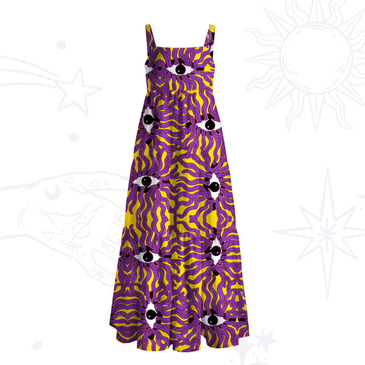 Purplehecate Psychedelic Wave Eyes Wide Straps Maxi Dress