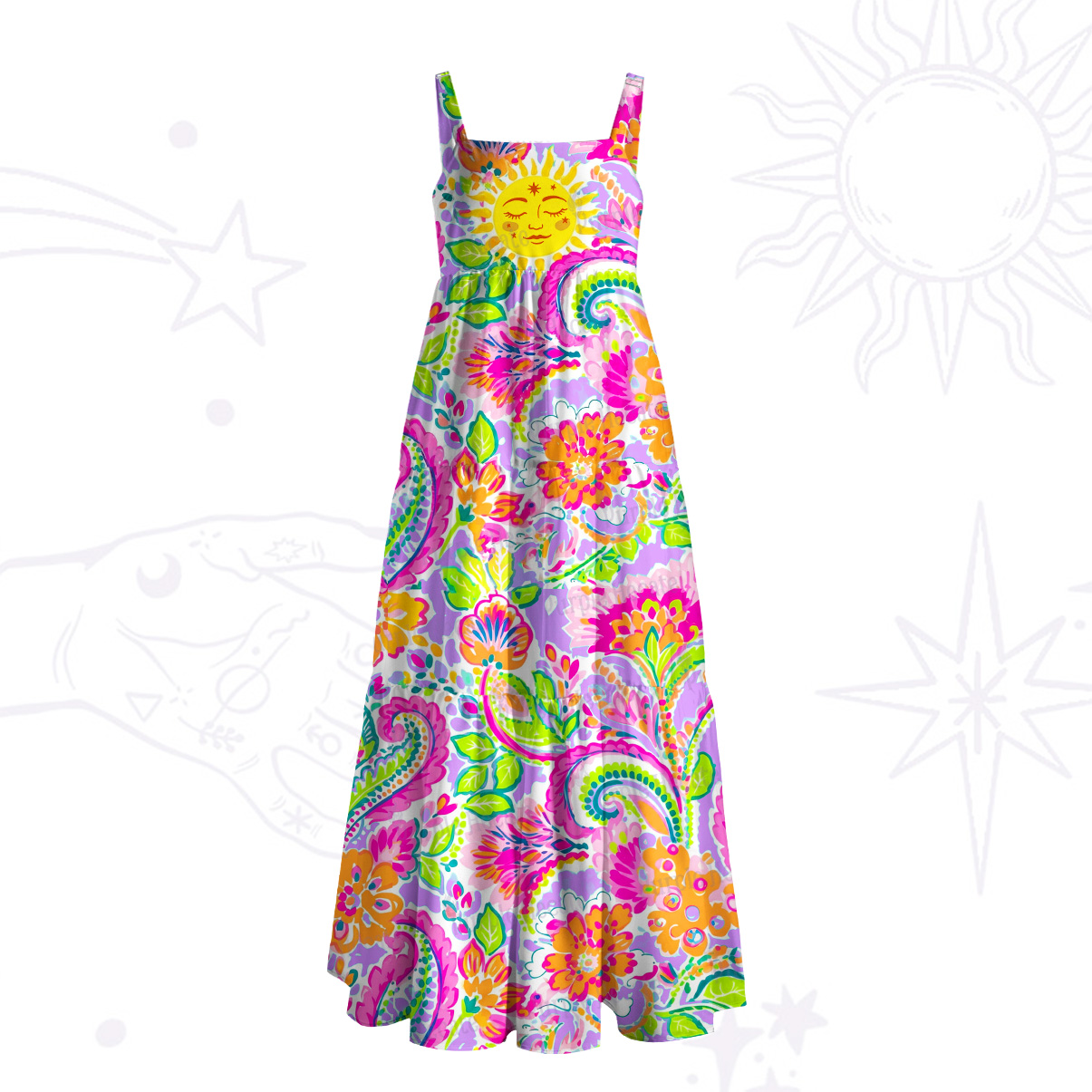 Purplehecate Sun Bloom Fiesta Wide Straps Maxi Dress