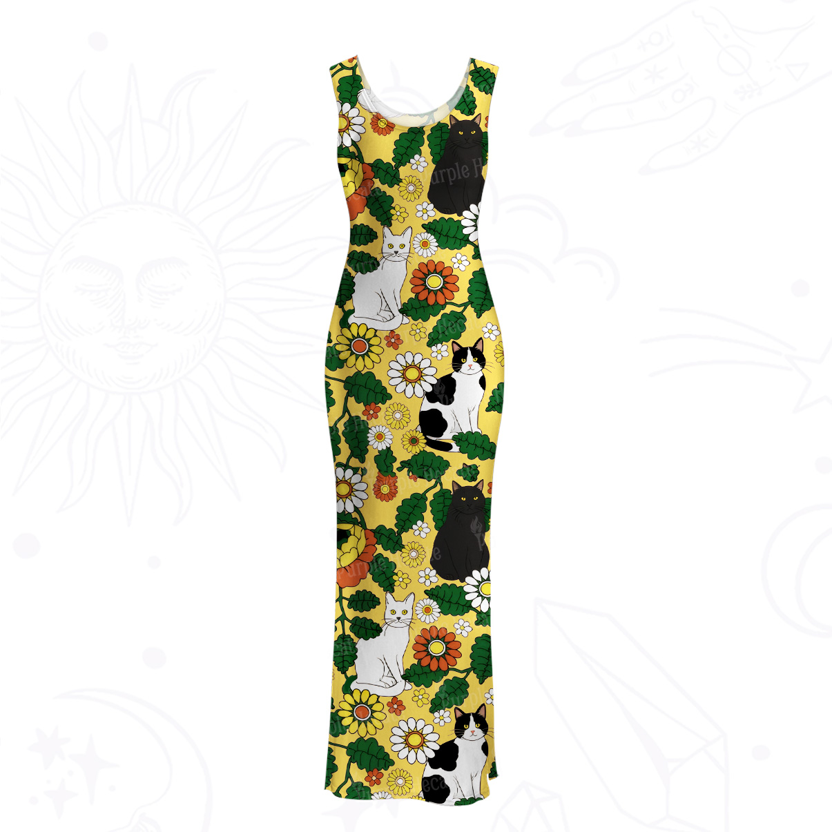 Purplehecate Daisy Cat  Garden Mesh Maxi Tank Beach Dress