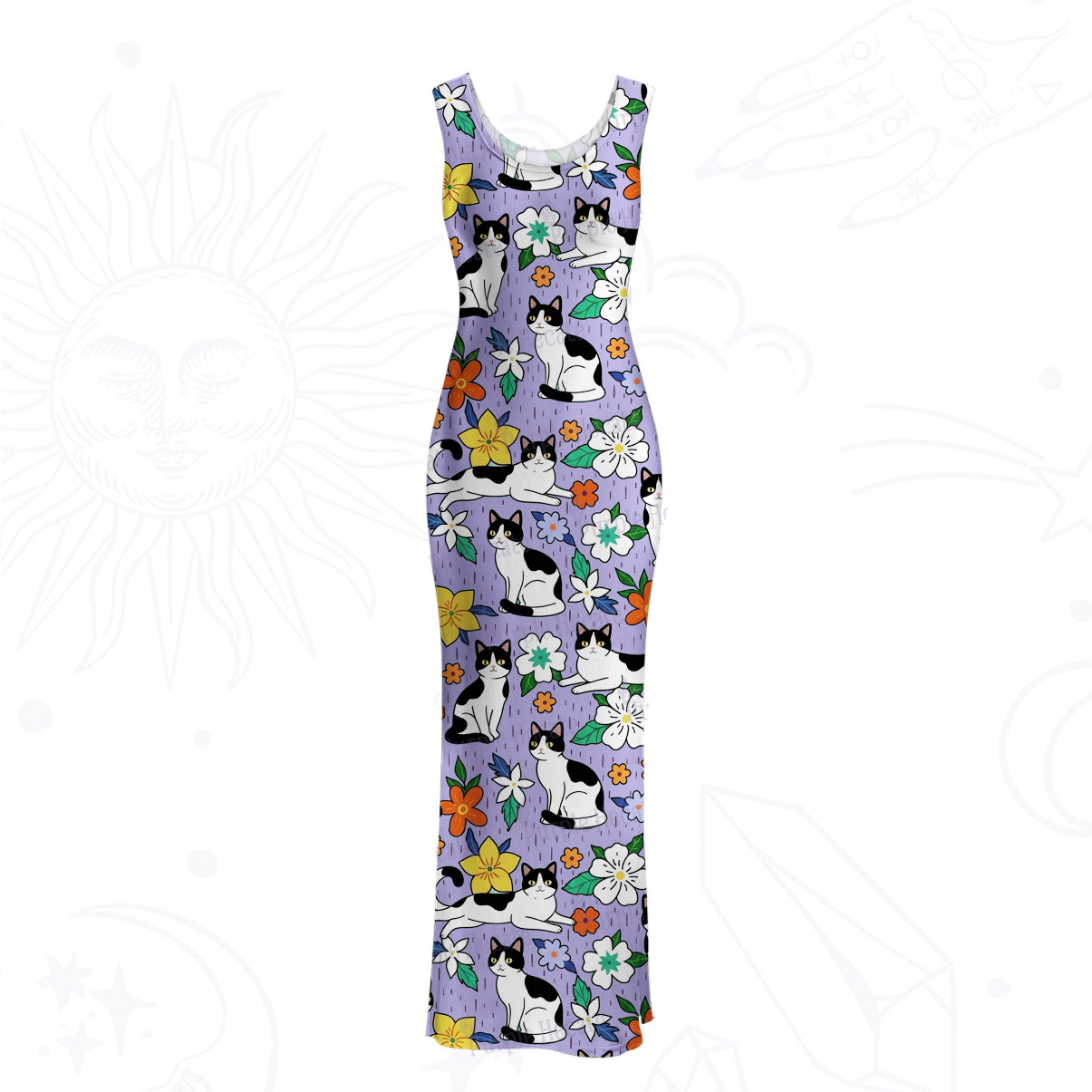 Magic Purplehecate Rose Skull Mesh Maxi Tank Beach Dress