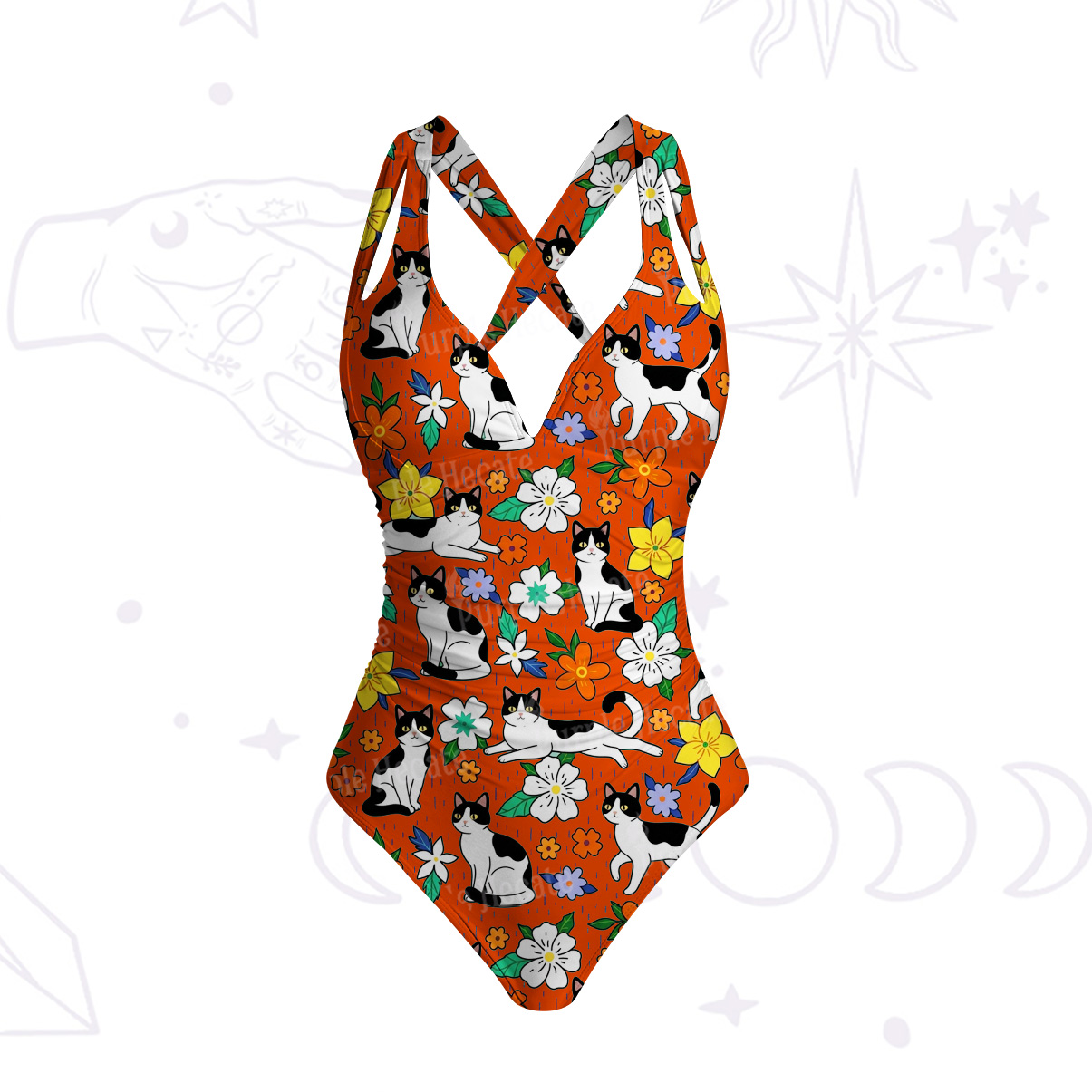 Purplehecate Enchanted Spring Whispering Cat One-Piece Swimsuit