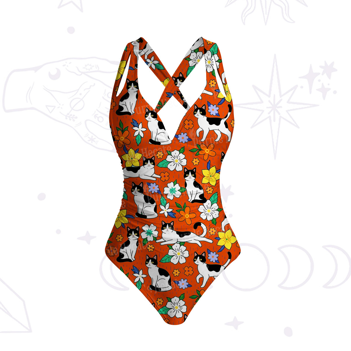 Purplehecate Enchanted Spring Whispering Cat One-Piece Swimsuit
