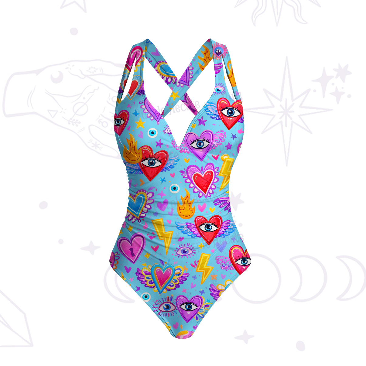 Purplehecate Mystic Heart Eye Wings One-Piece Swimsuit