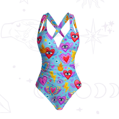 Purplehecate Mystic Heart Eye Wings One-Piece Swimsuit