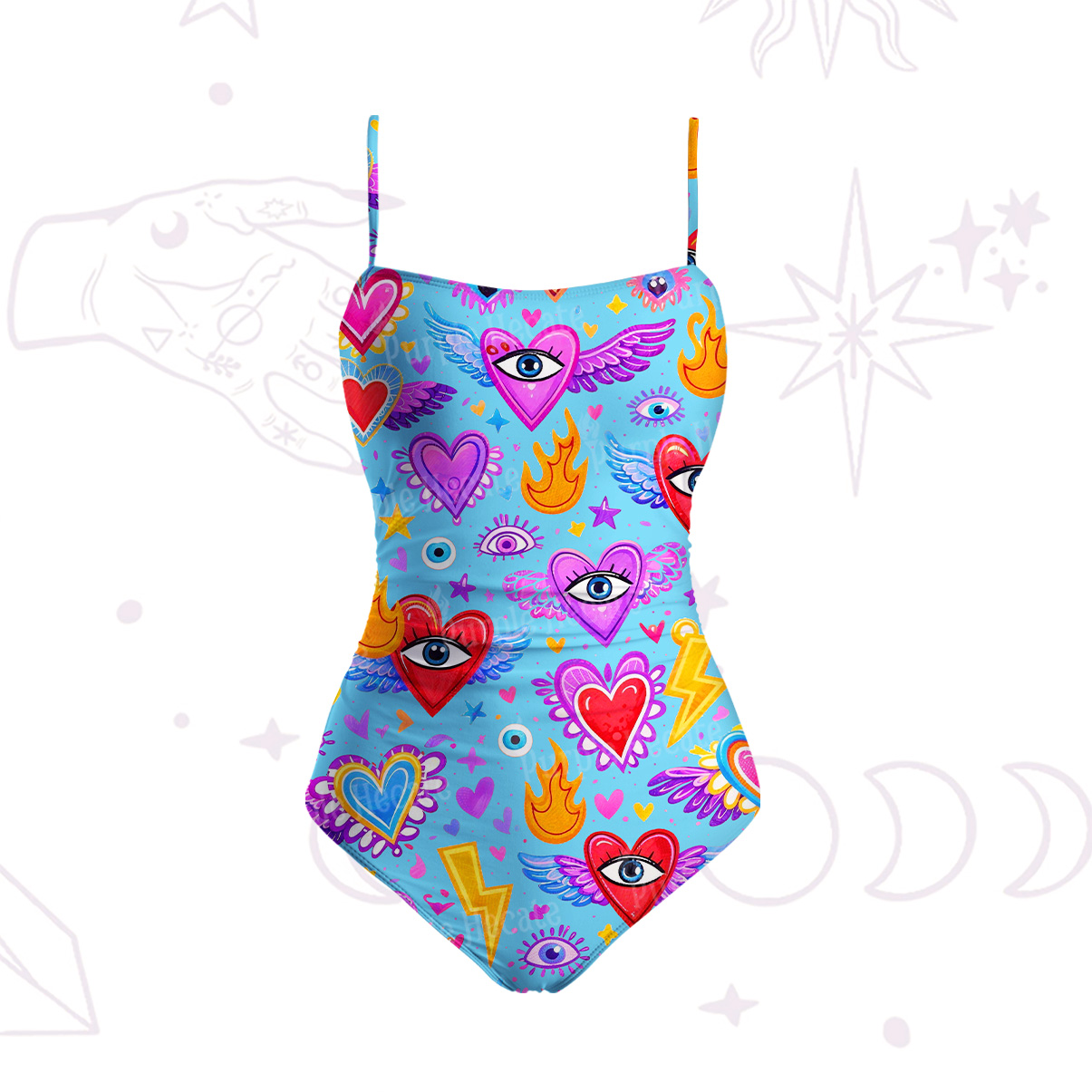 Purplehecate Mystic Heart Eye Wings Slim-Strap Swimsuit