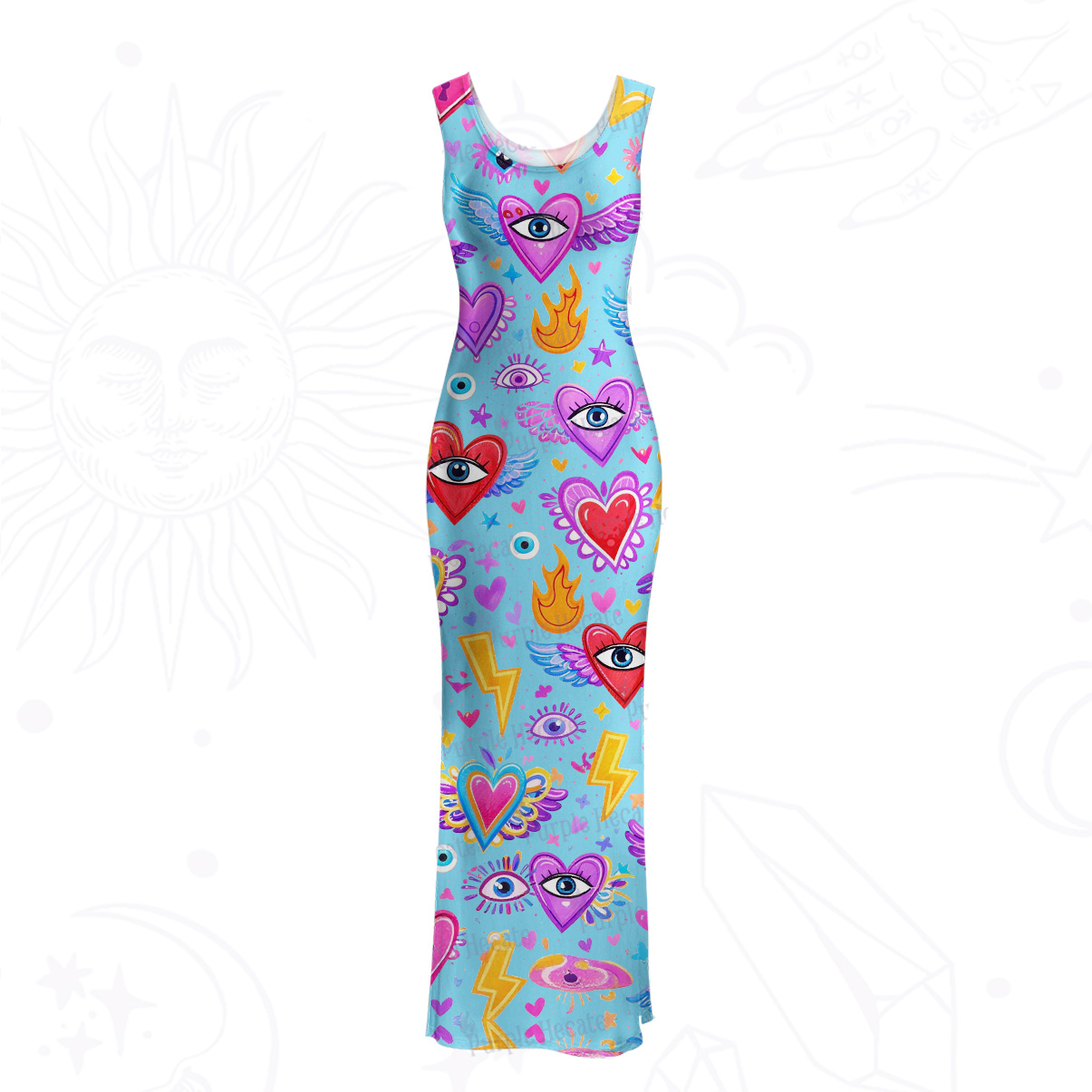 Purplehecate Mystic Heart Eye Wings Mesh Maxi Tank Beach Dress