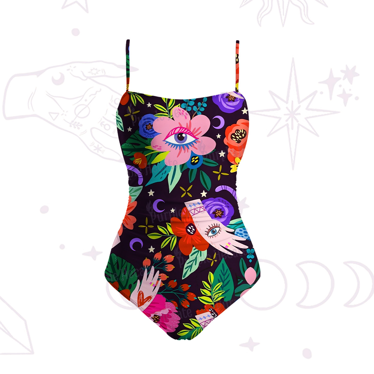 Purplehecate Eye of the Blossom Slim-Strap Swimsuit