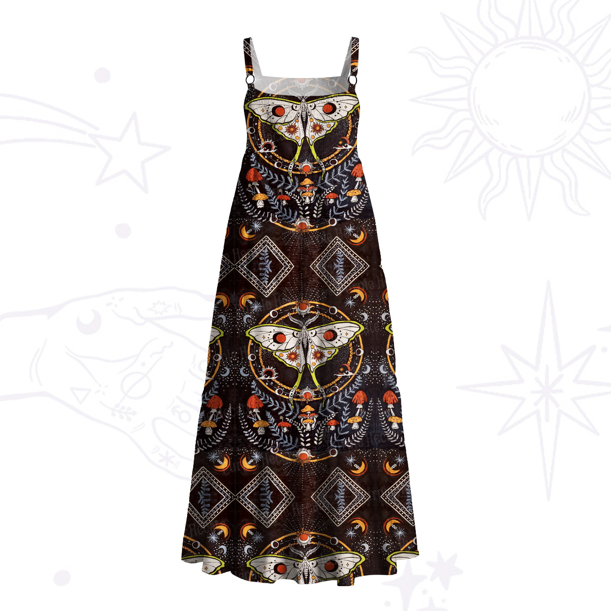 Purplehecate Mystical Moth Wide Straps Maxi Dress