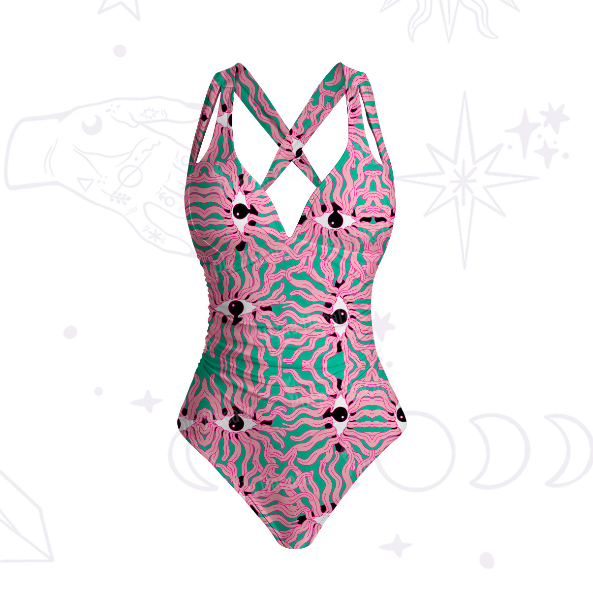 Purplehecate Psychedelic Wave Eyes One-Piece Swimsuit