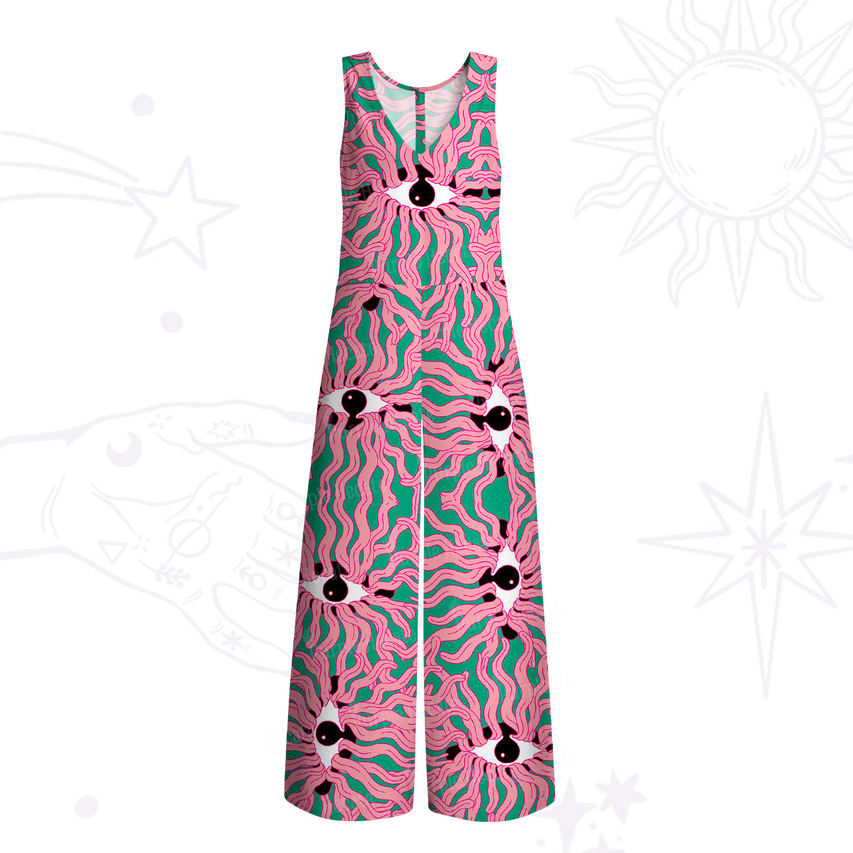 Purplehecate Psychedelic Wave Eyes Wide Leg Jumpsuit