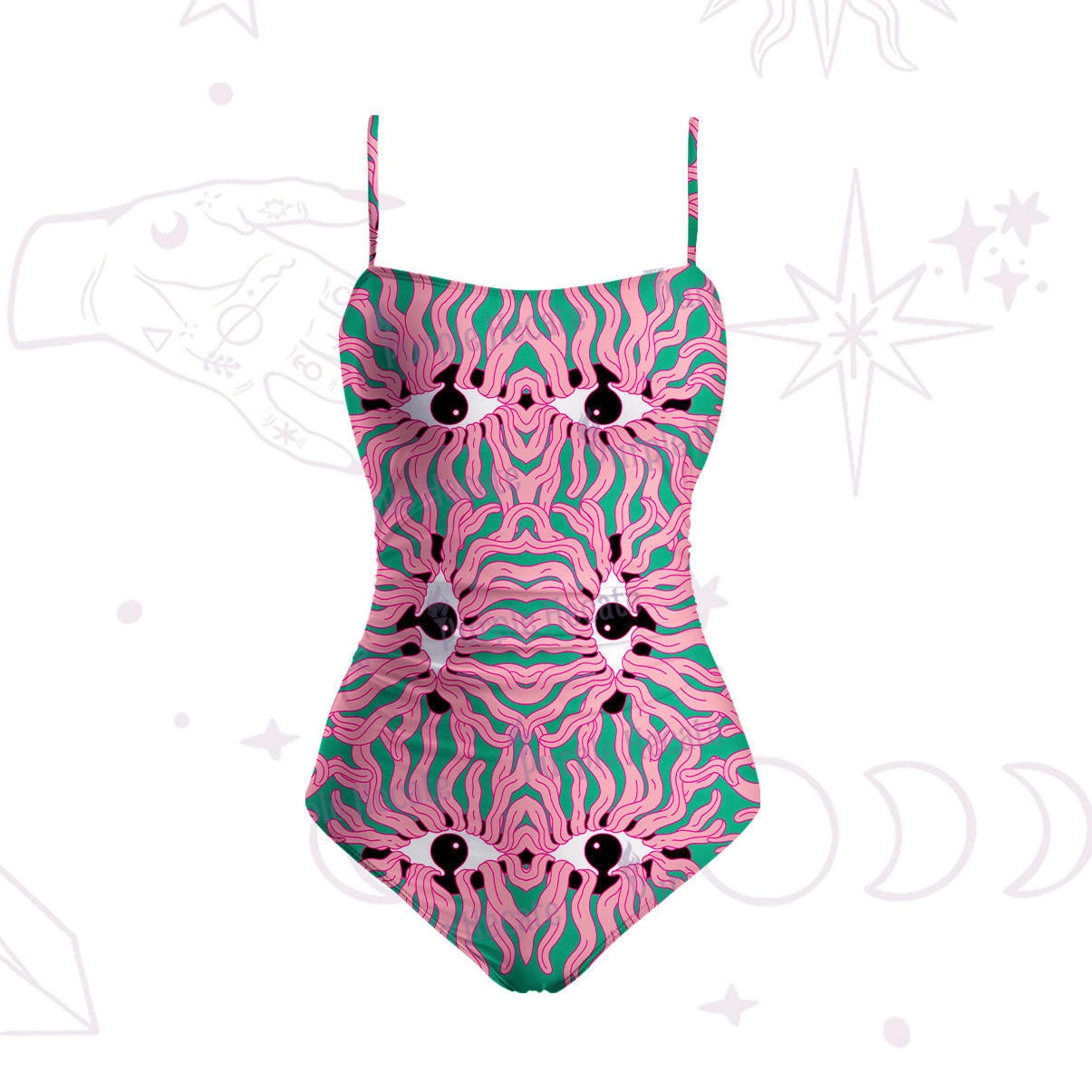 Purplehecate Psychedelic Wave Eyes Slim-Strap Swimsuit