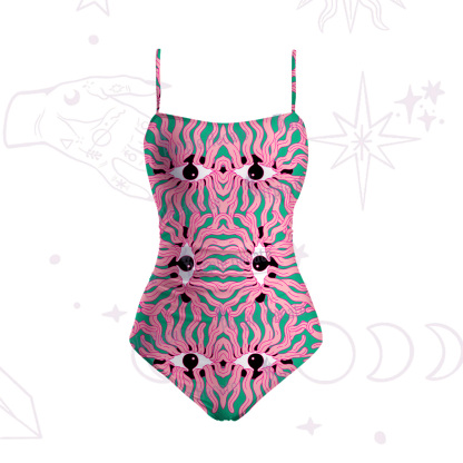 Purplehecate Psychedelic Wave Eyes Slim-Strap Swimsuit