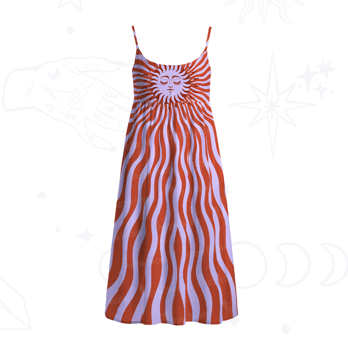 Purplehecate Radiance of the Sun Spaghetti Strap Midi Dress