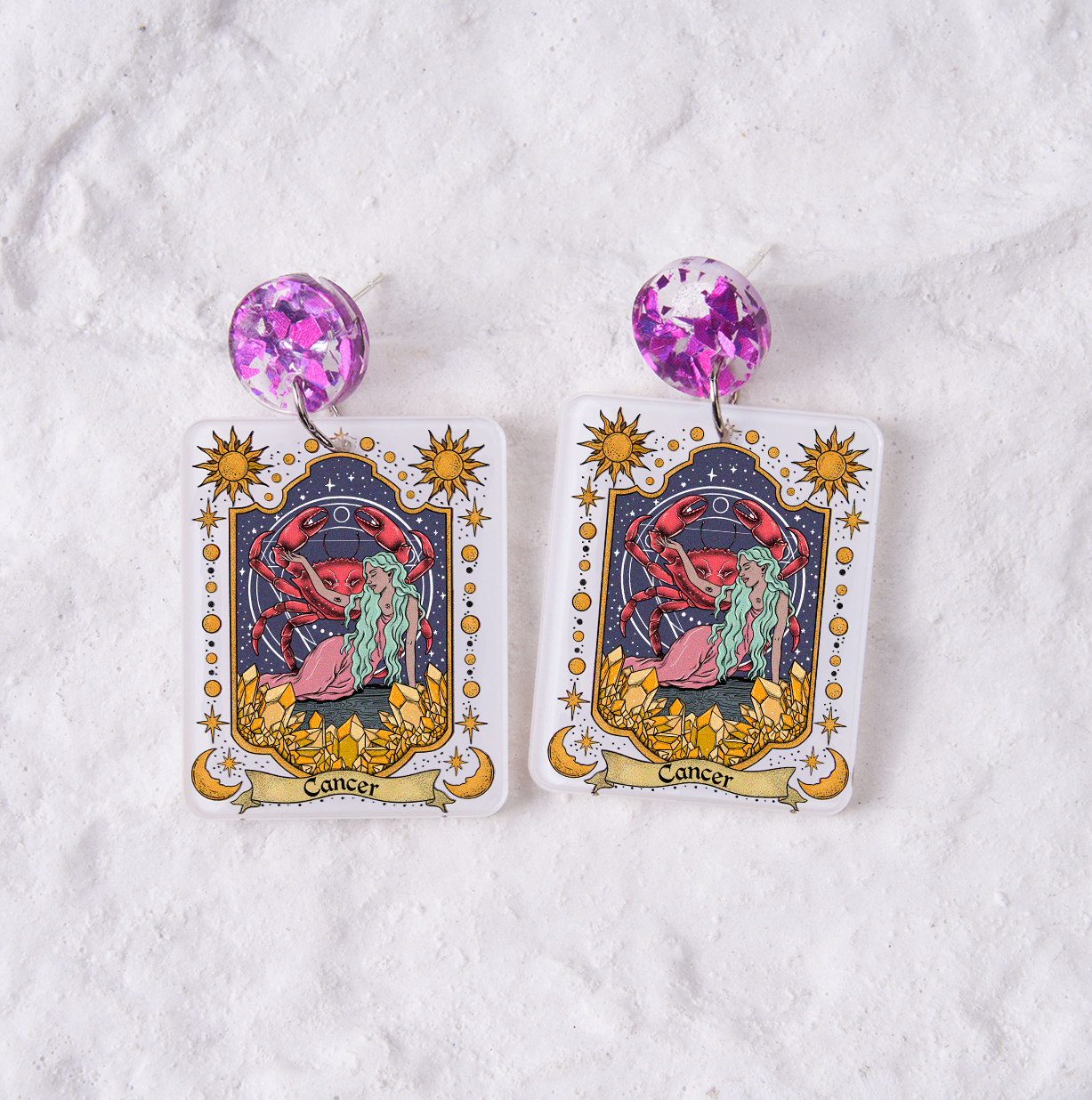 Purplehecate Cancer Zodiac Acrylic Earrings