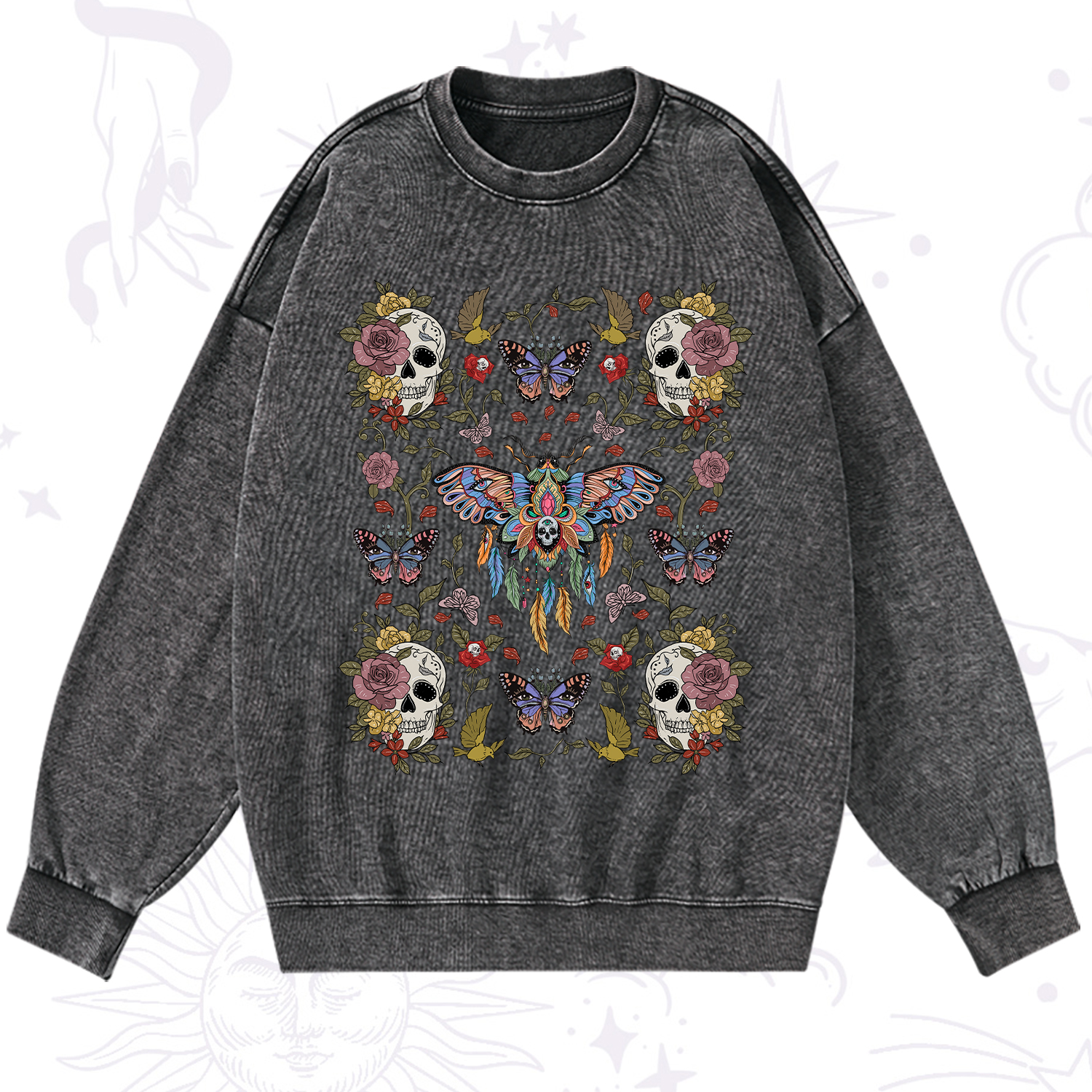 Purplehecate Moths Dancing Washed Sweatshirt