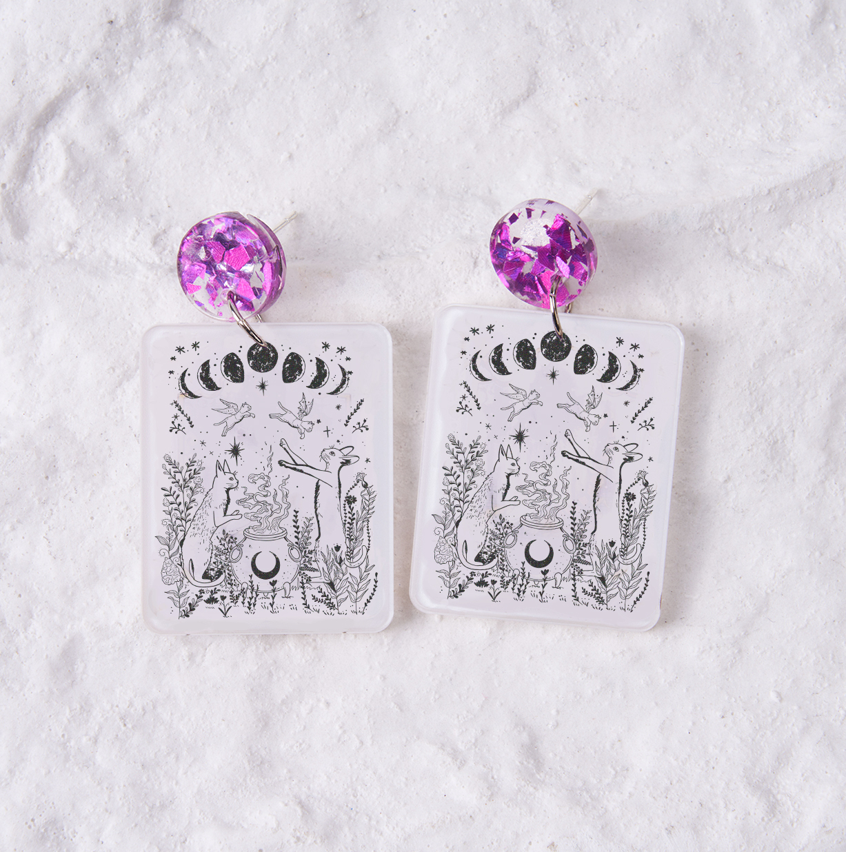 Magic Purplehecate Celestial Cat Acrylic Earrings