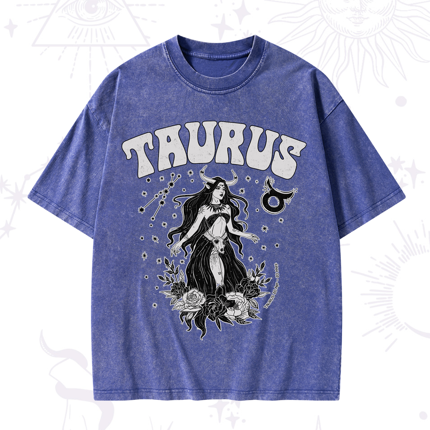 Purplehecate Taurus Zodiac Glyphs Washed T-Shirt