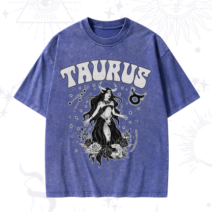 Purplehecate Taurus Zodiac Glyphs Washed T-Shirt