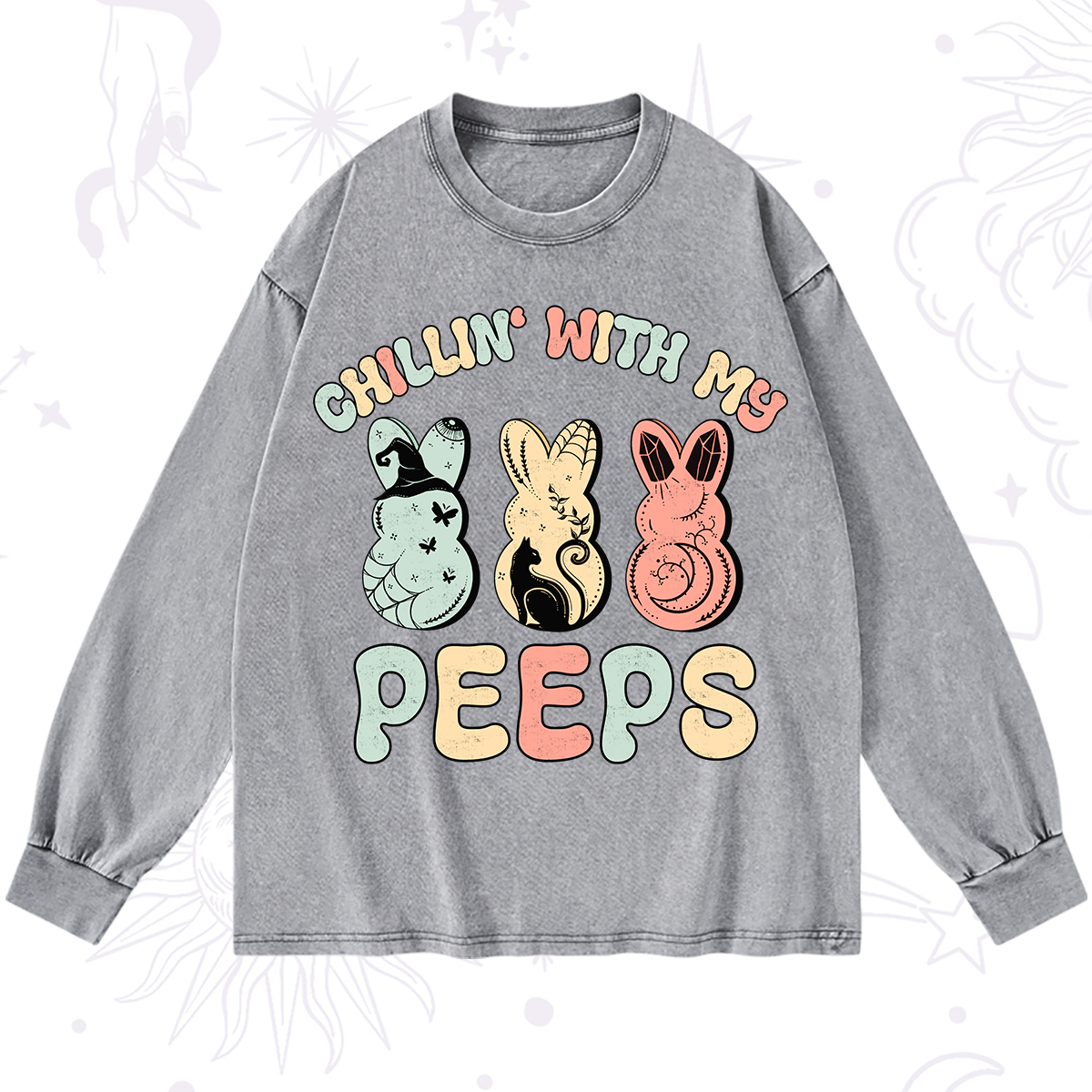 Purplehecate Chillin With My Peeps Washed Long Sleeve Shirt