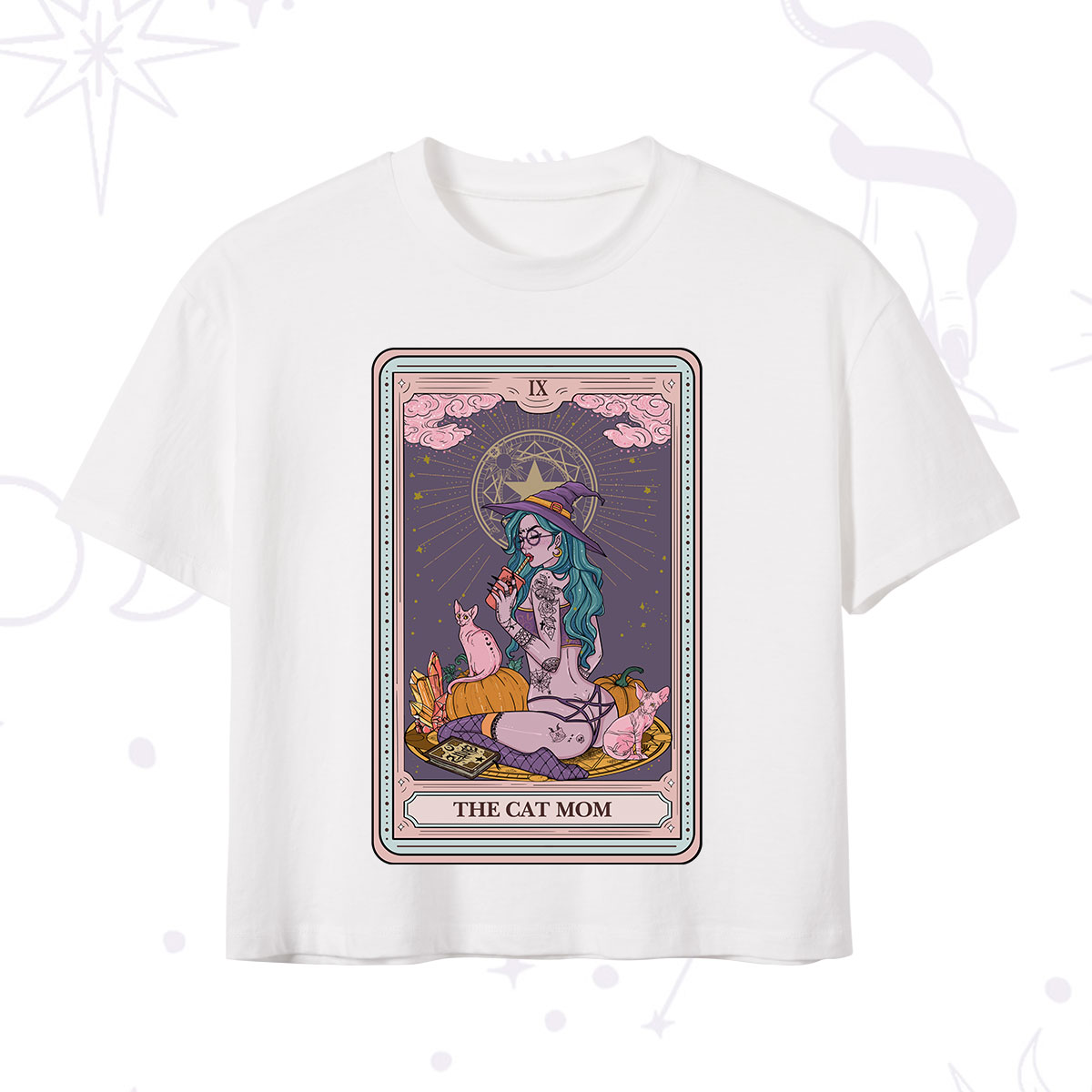 Purplehecate The Mystical Cat Mom Tarot Card Crop T-Shirt