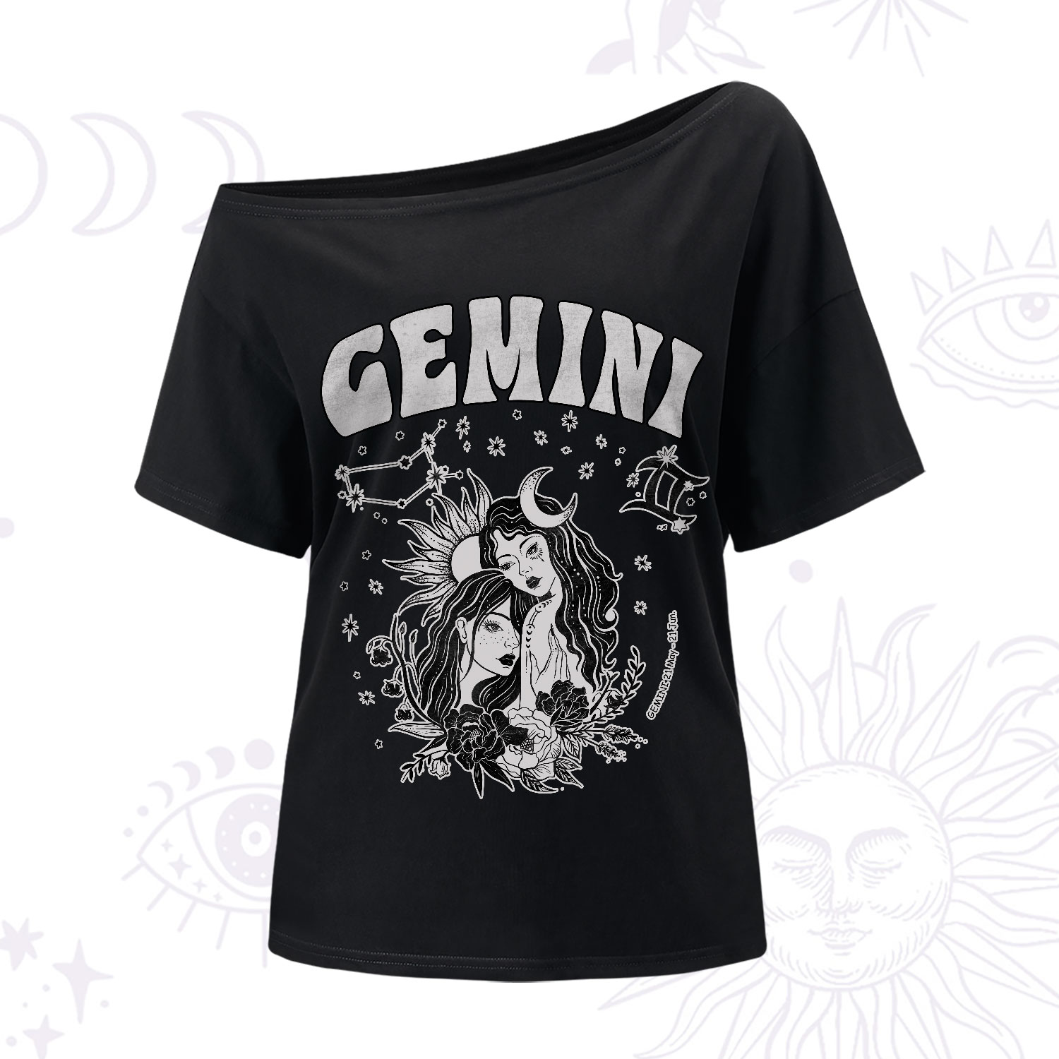 Purplehecate Gemini Zodiac Glyphs One-Shoulder T-Shirt