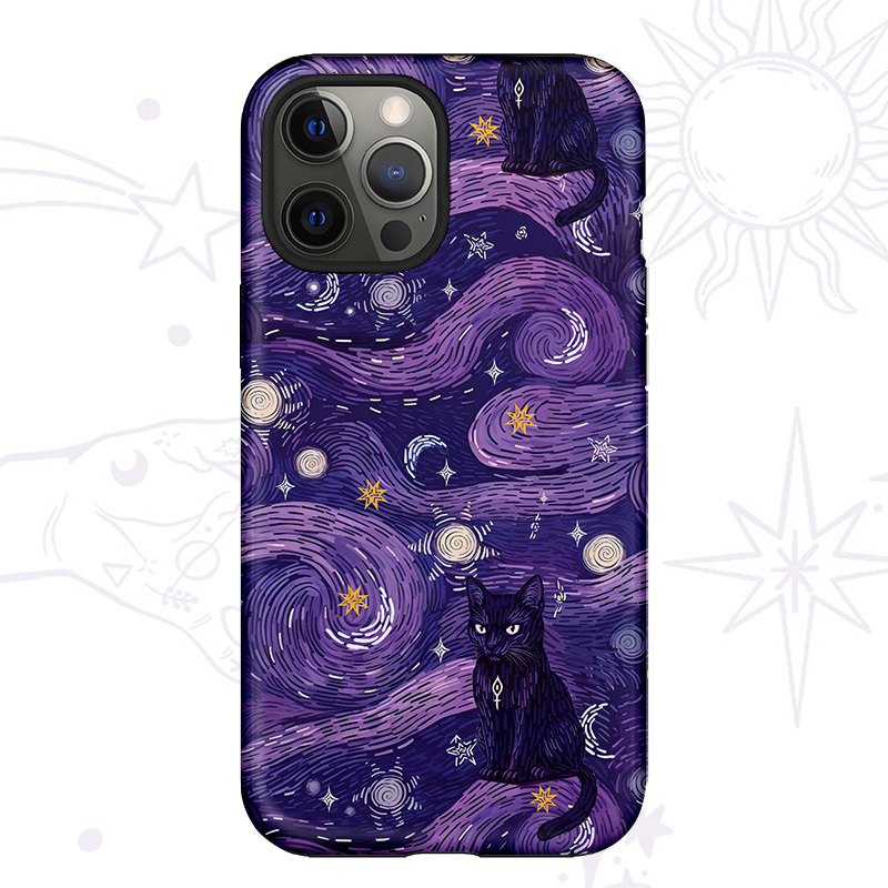 Purplehecate Mystic Cat Beneath the Cosmic Veil Phone Case
