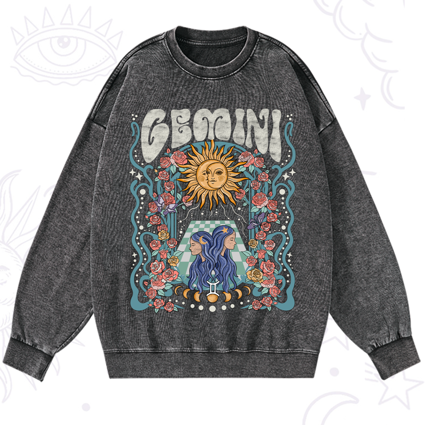 Magic Purplehecate Gemini Spirit Zodiac Washed Sweatshirt