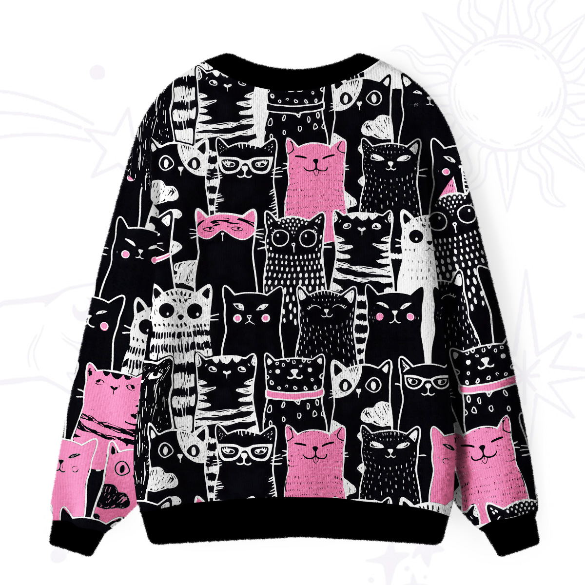 Purplehecate Cute Cat All Over Print Ugly Cardigan Sweaters