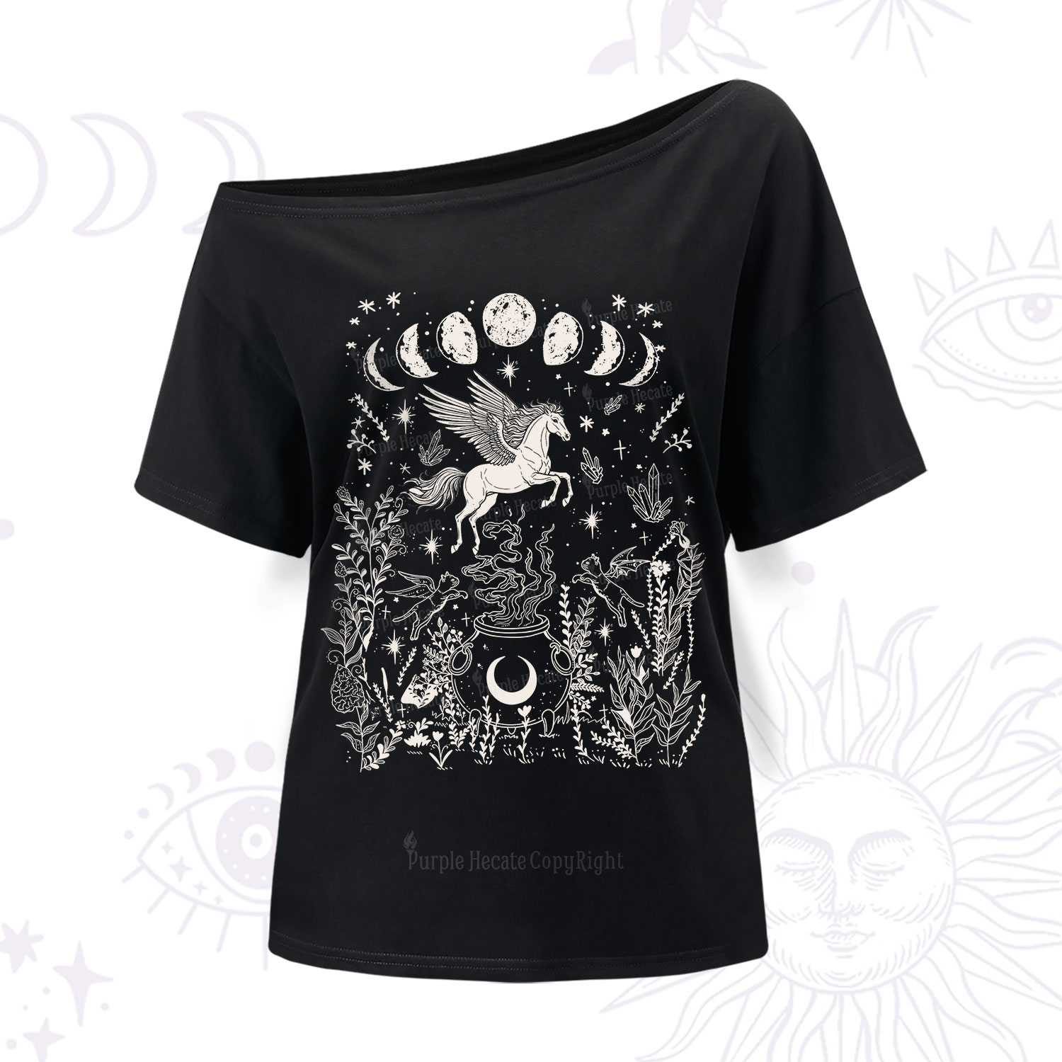 Purplehecate Celestial Pegasus One Shoulder T-Shirt
