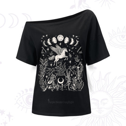 Purplehecate Celestial Pegasus One Shoulder T-Shirt