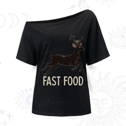 Purplehecate Fast Food Deer One Shoulder T-Shirt