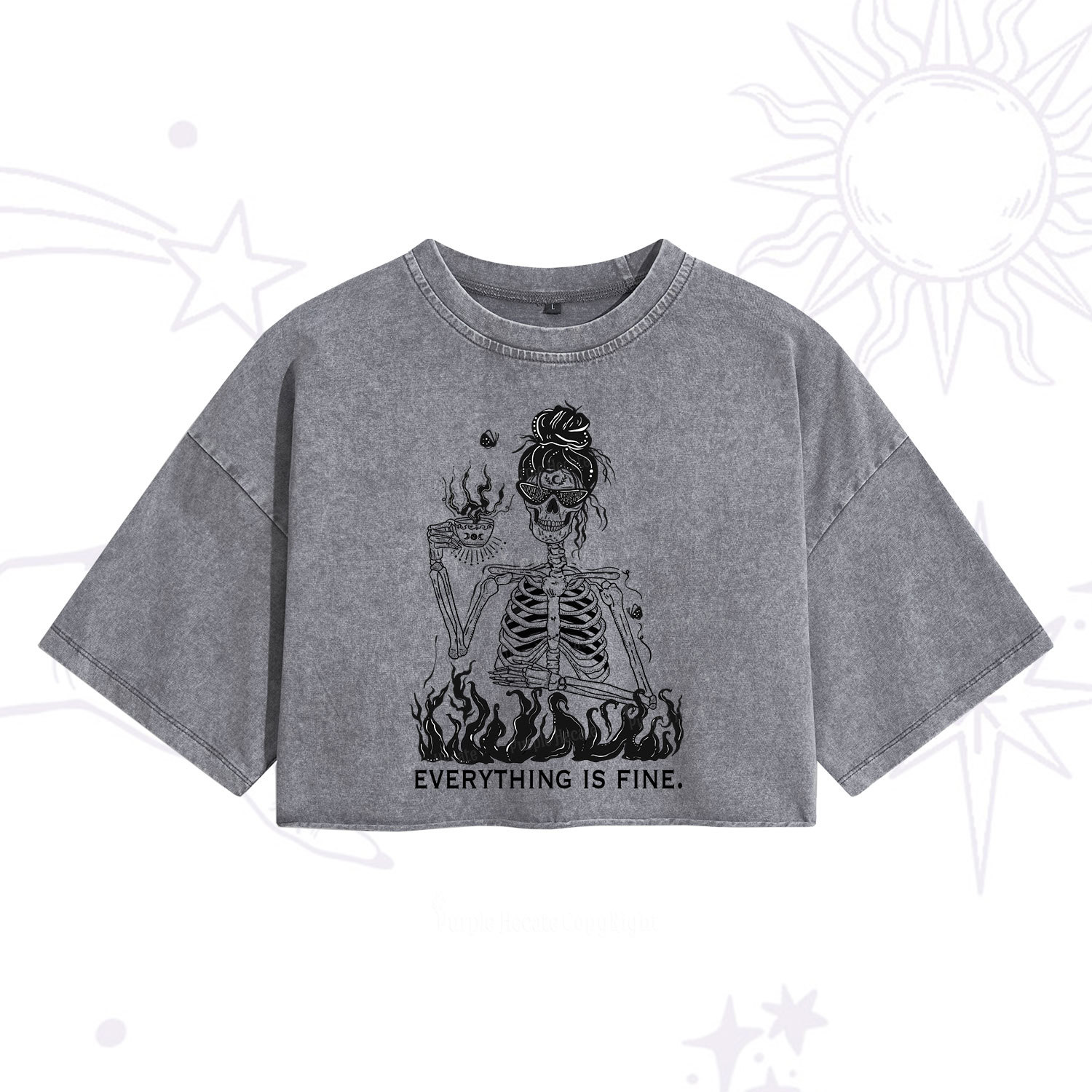 Purplehecate Everything Is Fine Washed Cropped T-Shirt