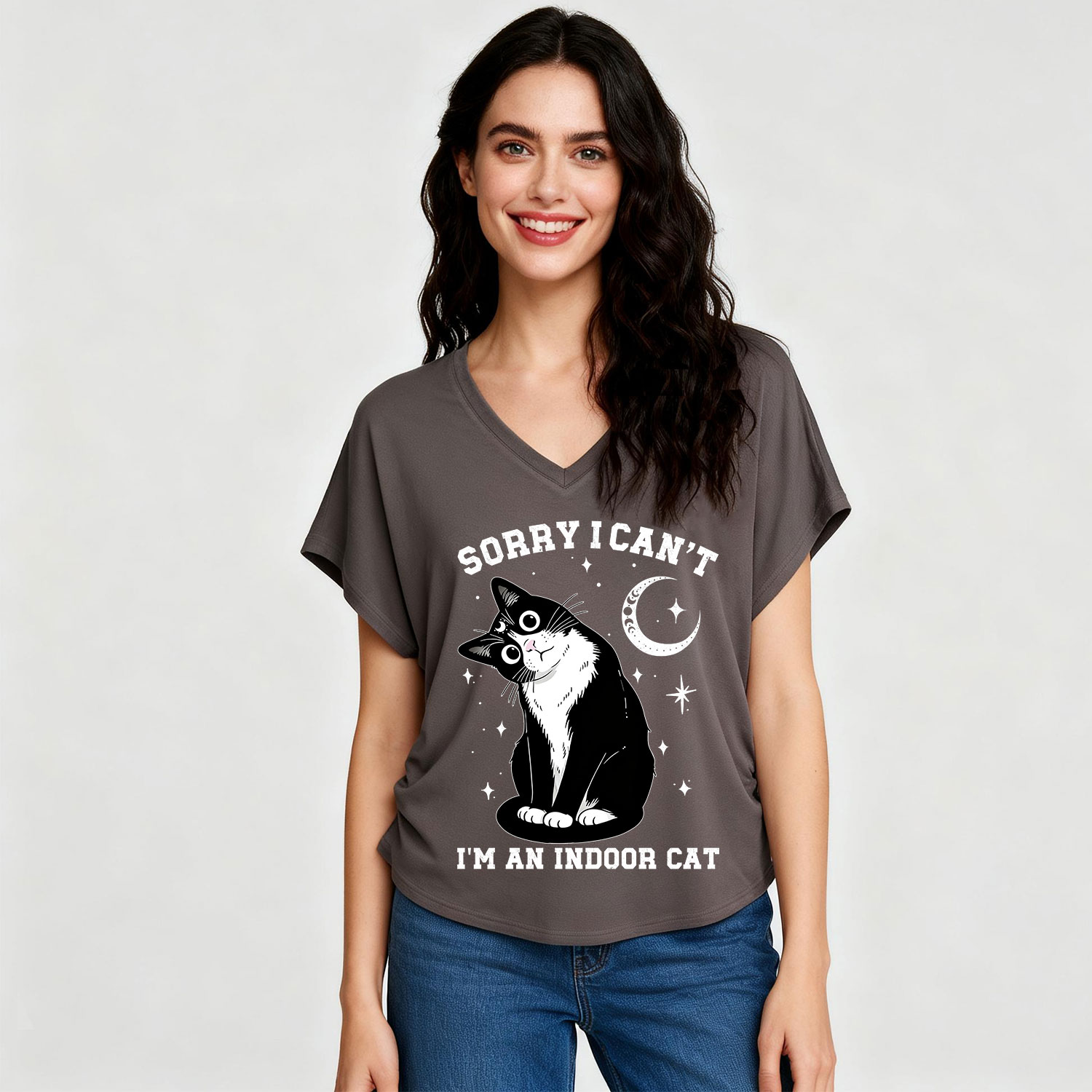 Purplehecate Sorry I Can't Go I'm an Indoor Cat V-Neck T-Shirt