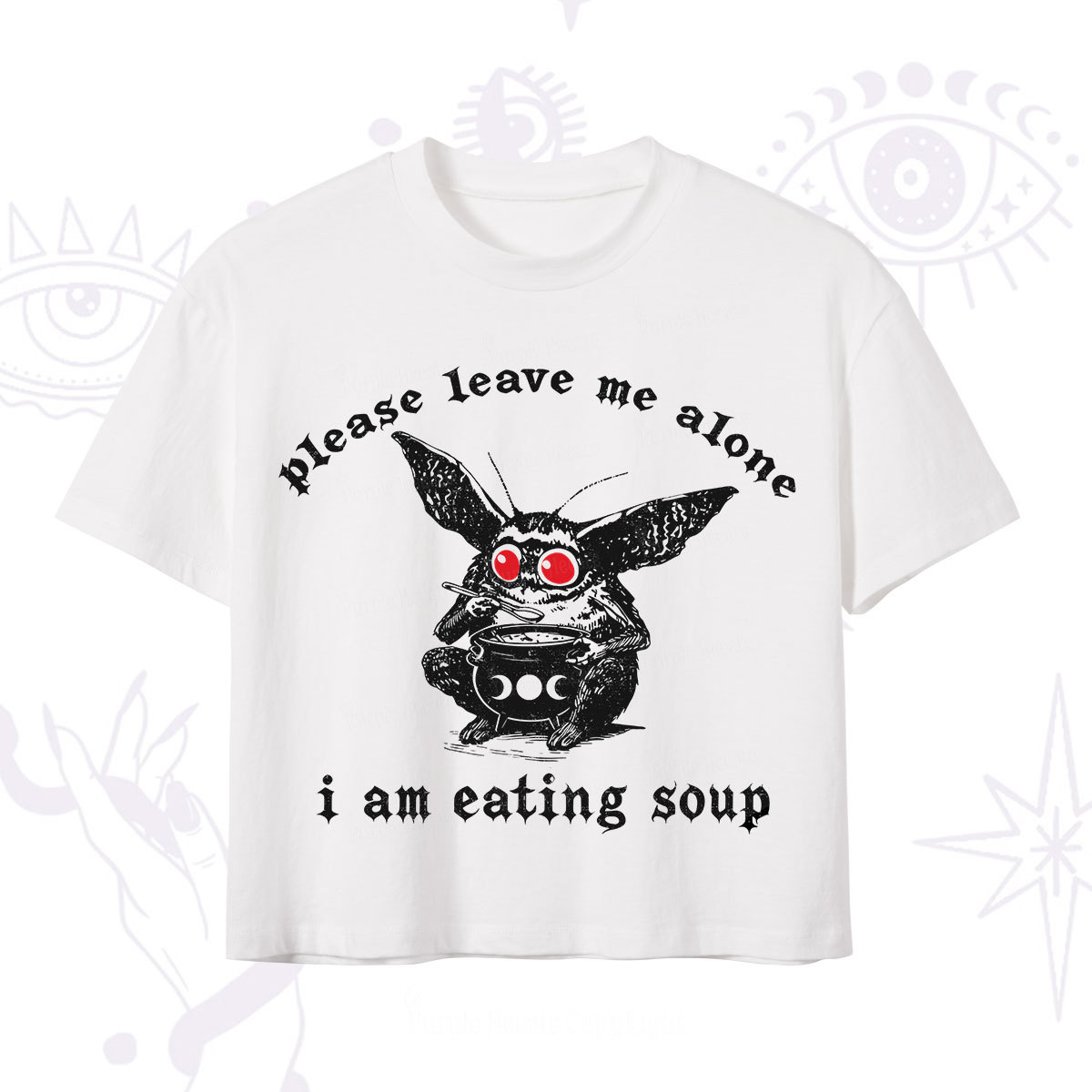 Purplehecate Mothman Eating Soup Crop T-Shirt